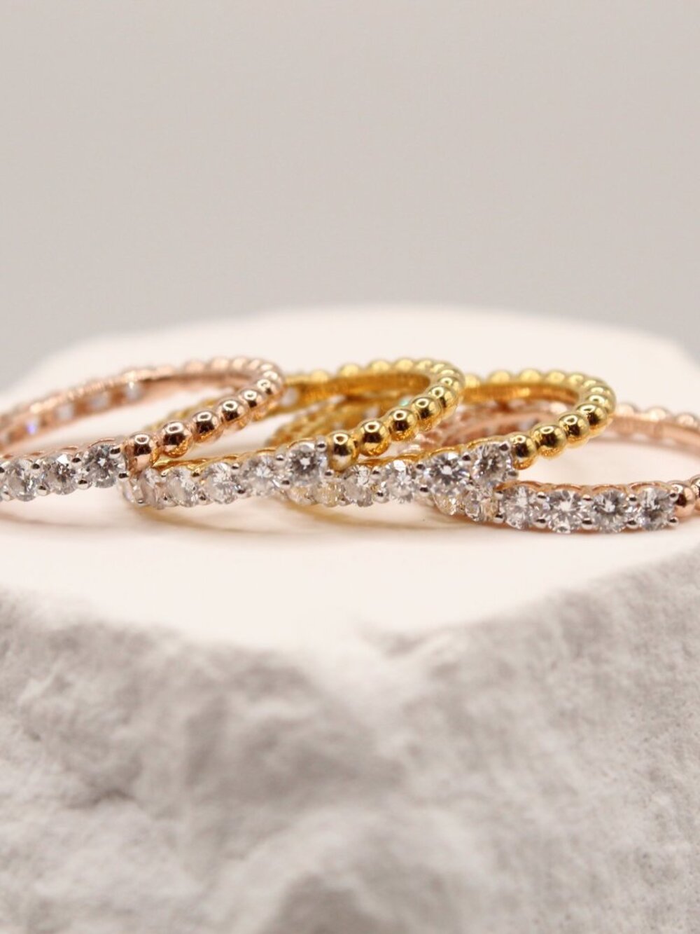 Tri-Color Stackable Diamond Ring Set - Picture 3 of 3